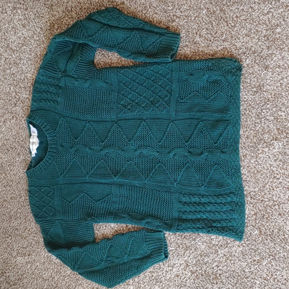 VTG The Eagle's Eye Hand Knit Jumper Women's Dark Green Cableknit Sweater Size M